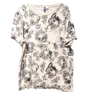 Divided H&M All Over Print Skull Snake Graphic T-Shirt Short Sleeve Gray Mens XL